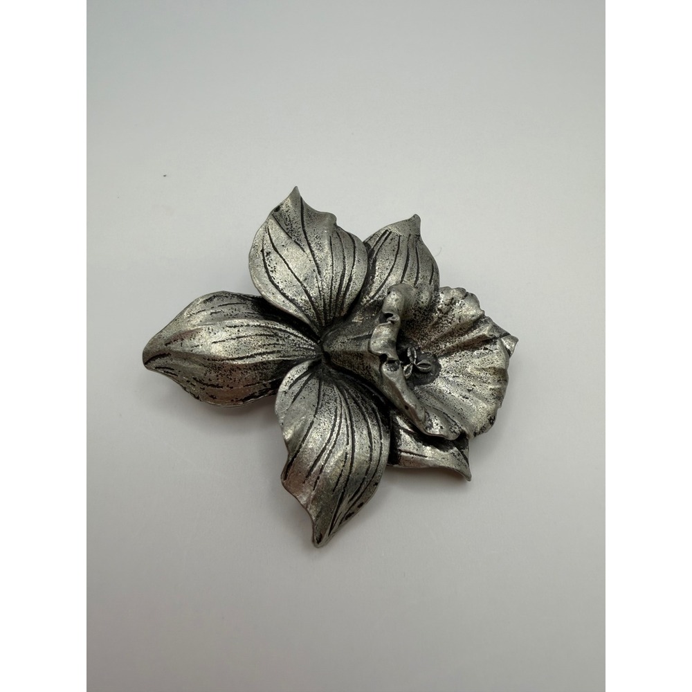 Seagull 2006 Pewter Daffodil‎ Flower Brooch Pin Statement Vintage Floral